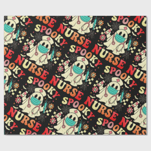 Schattigee Ghost Nurse Halloween Graphic Retro Pas Cadeaupapier