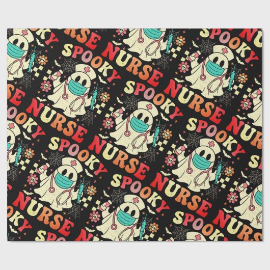 Schattigee Ghost Nurse Halloween Graphic Retro Pas Cadeaupapier (Vlak)