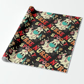 Schattigee Ghost Nurse Halloween Graphic Retro Pas Cadeaupapier (Uitgerold)