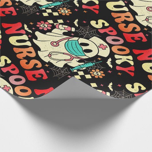 Schattigee Ghost Nurse Halloween Graphic Retro Pas Cadeaupapier (Hoek)