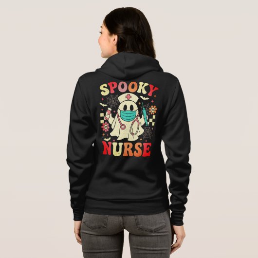 Schattigee Ghost Nurse Halloween Graphic Retro Pas Hoodie (Achterkant volledig)