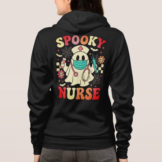 Schattigee Ghost Nurse Halloween Graphic Retro Pas Hoodie (Achterkant)