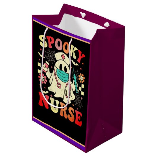 Schattigee Ghost Nurse Halloween Graphic Retro Pas Medium Cadeauzakje (Voorkant Gekanteld)