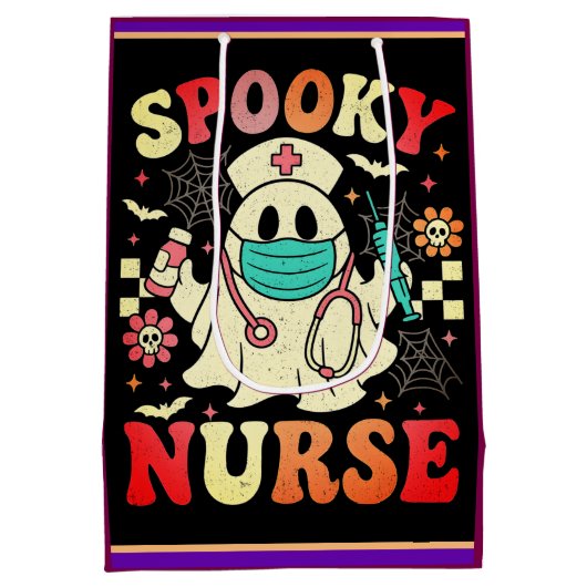 Schattigee Ghost Nurse Halloween Graphic Retro Pas Medium Cadeauzakje (Achterkant)