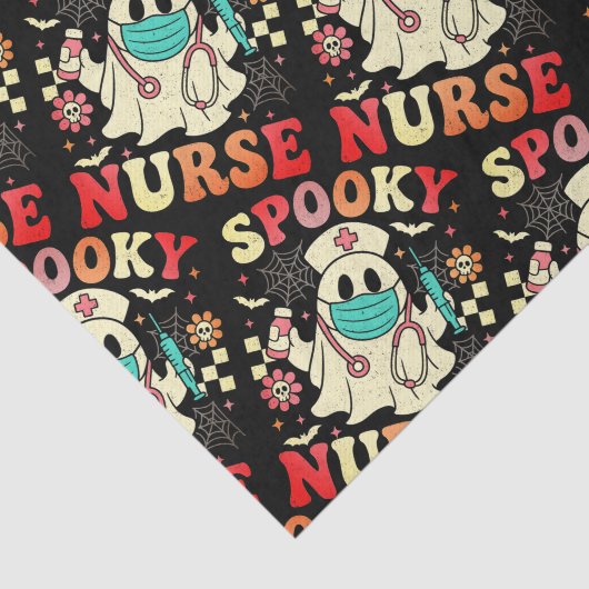 Schattigee Ghost Nurse Halloween Graphic Retro Pas Tissuepapier (Detail)