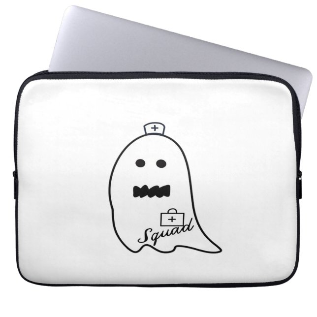 Schattigee Ghost Nurse Halloween Hand getrokken Ho Laptop Sleeve (Voorkant)