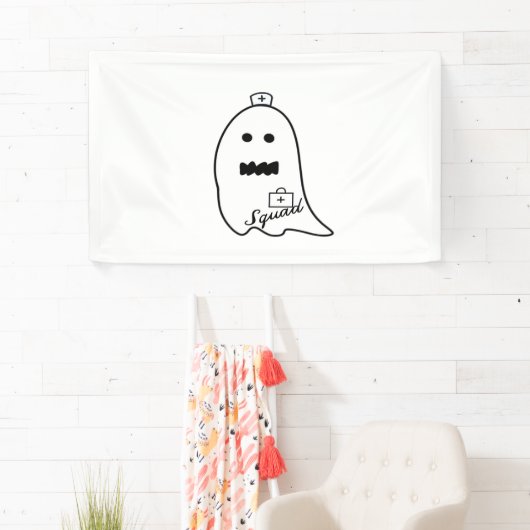 Schattigee Ghost Nurse Halloween Hand getrokken Ho Spandoek (Insitu)