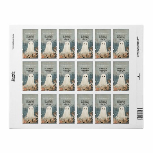 Schattigee Ghost onder Bloemen Halloween Adres Etiket (Full Sheet)