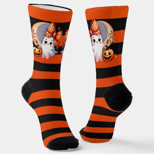Schattigee Ghost Oranje & Black Stripe Halloween Sokken (Gebogen)