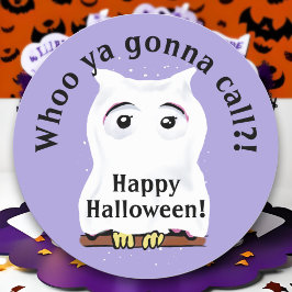 Schattigee Ghost Owl Halloween Pun Whoo Ya Gonna C Ronde Sticker