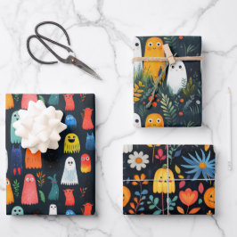 Schattigee Ghost Pattern Waterverf Bloemen Hallowe Inpakpapier Vel
