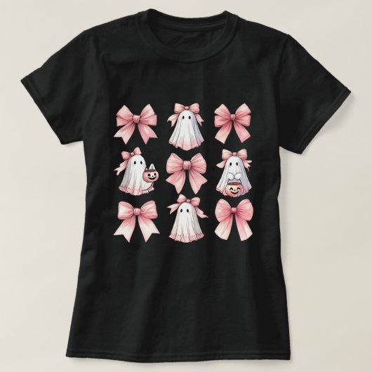 Schattigee Ghost Pink Coquette Bow Pattern Hallowe T-shirt (Design voorkant)