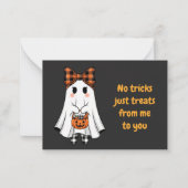 Schattigee Ghost Plaid Bow Halloween Trick Treat Notitiekaartje (Voorkant)