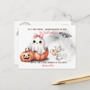 Schattigee Ghost Pumpkin Bat Halloween Briefkaart