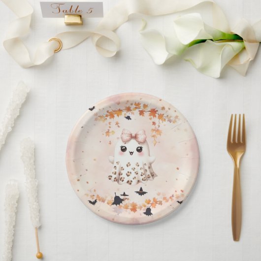Schattigee Ghost Pumpkin Bat Halloween Papieren Bordje (Huwelijk)