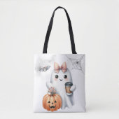 Schattigee Ghost Pumpkin Bat Halloween Tote Bag (Voorkant)