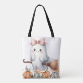 Schattigee Ghost Pumpkin Bat Halloween Tote Bag (Achterkant)