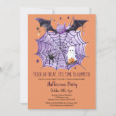 Schattigee Ghost Pumpkin Bat Spider Web Halloween  Kaart (Voorkant)