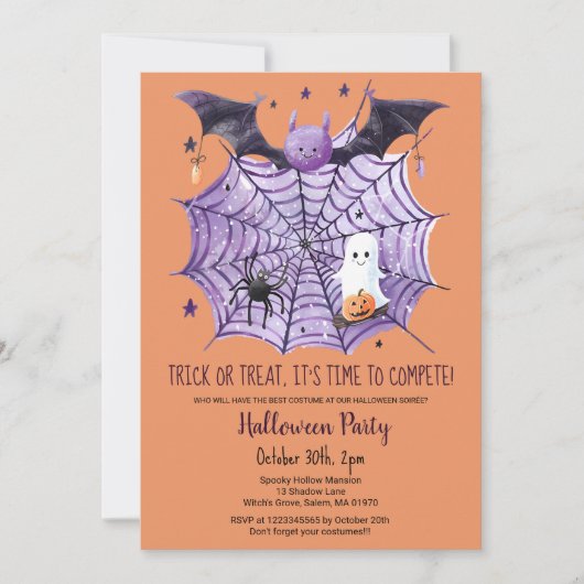 Schattigee Ghost Pumpkin Bat Spider Web Halloween  Kaart (Voorkant)
