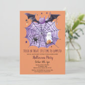 Schattigee Ghost Pumpkin Bat Spider Web Halloween  Kaart (Staand voorkant)