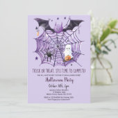 Schattigee Ghost Pumpkin Bat Spider Web Halloween Kaart (Staand voorkant)