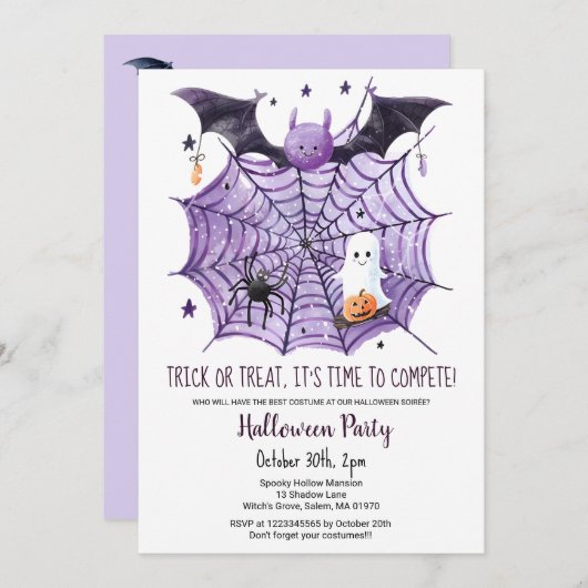 Schattigee Ghost Pumpkin Bat Spider Web Halloween  Kaart (Voorkant / Achterkant)