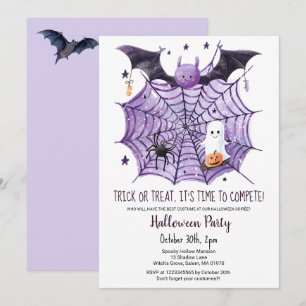 Schattigee Ghost Pumpkin Bat Spider Web Halloween Kaart