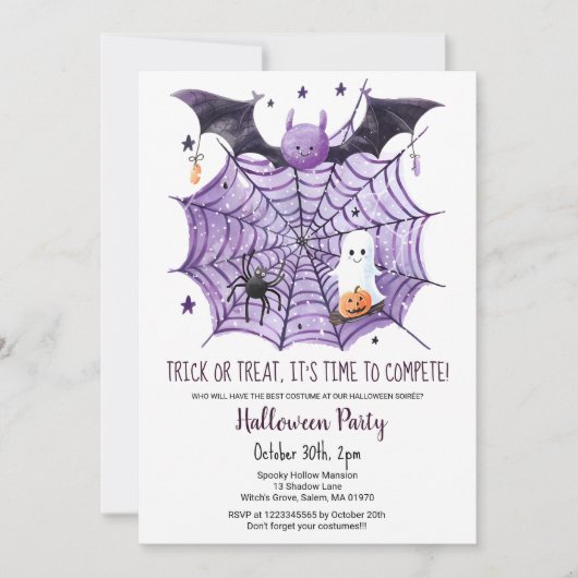 Schattigee Ghost Pumpkin Bat Spider Web Halloween  Kaart (Voorkant)