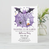 Schattigee Ghost Pumpkin Bat Spider Web Halloween Kaart (Staand voorkant)
