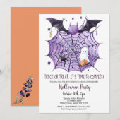 Schattigee Ghost Pumpkin Bat Spider Web Halloween Kaart (Voorkant / Achterkant)