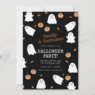 Schattigee Ghost & Pumpkin Black Halloween Party Kaart