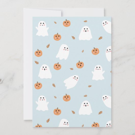 Schattigee Ghost & Pumpkin Blue Halloween Verjaard Kaart (Achterkant)
