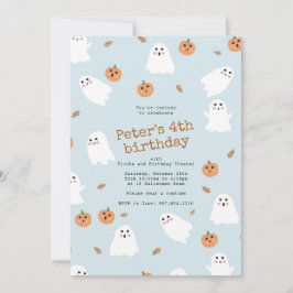Schattigee Ghost & Pumpkin Blue Halloween Verjaard Kaart