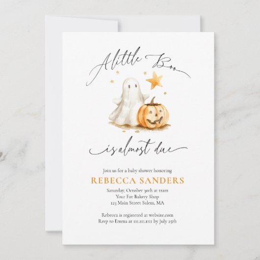 Schattigee Ghost Pumpkin Boo Halloween Baby shower Kaart (Voorkant)