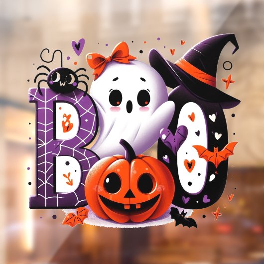 Schattigee Ghost & Pumpkin 'Boo' Halloween Raamsticker (Vel 2)
