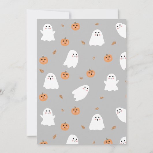 Schattigee Ghost & Pumpkin Grey Halloween Feest Kaart (Achterkant)