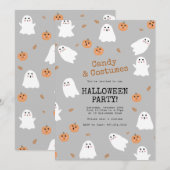 Schattigee Ghost & Pumpkin Grey Halloween Feest Kaart (Voorkant / Achterkant)