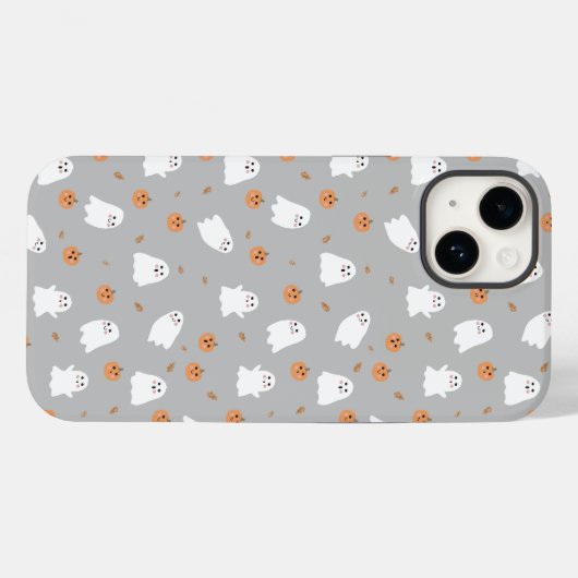 Schattigee Ghost & Pumpkin Grey Halloween Pattern Case-Mate iPhone Case (Achterkant (horizontaal))