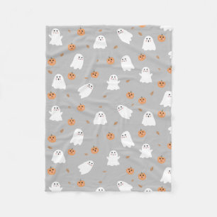 Schattigee Ghost & Pumpkin Grey Halloween Pattern Fleece Deken
