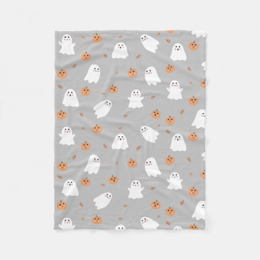 Schattigee Ghost & Pumpkin Grey Halloween Pattern Fleece Deken (Voorkant)