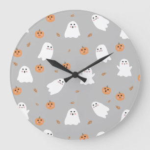 Schattigee Ghost & Pumpkin Grey Halloween Pattern Grote Klok