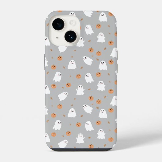 Schattigee Ghost & Pumpkin Grey Halloween Pattern iPhone Hoesje (Achterkant)