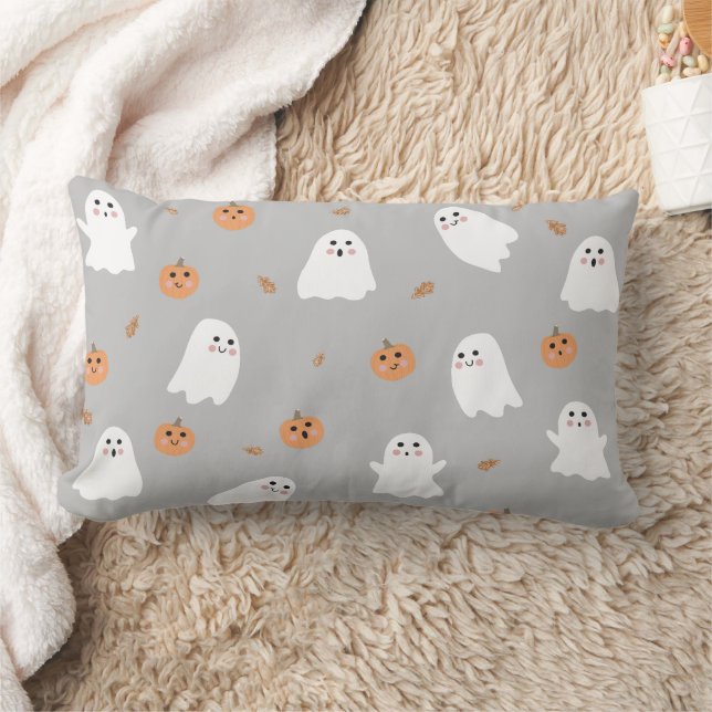 Schattigee Ghost & Pumpkin Grey Halloween Pattern Kussen (Deken)