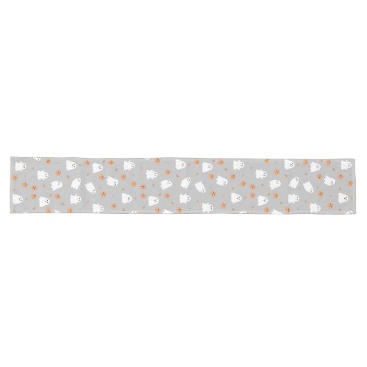 Schattigee Ghost & Pumpkin Grey Halloween Pattern Lange Tafelloper (Horizontaal)