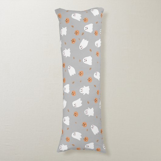 Schattigee Ghost & Pumpkin Grey Halloween Pattern Lichaamskussen (Voorkant Verticaal)