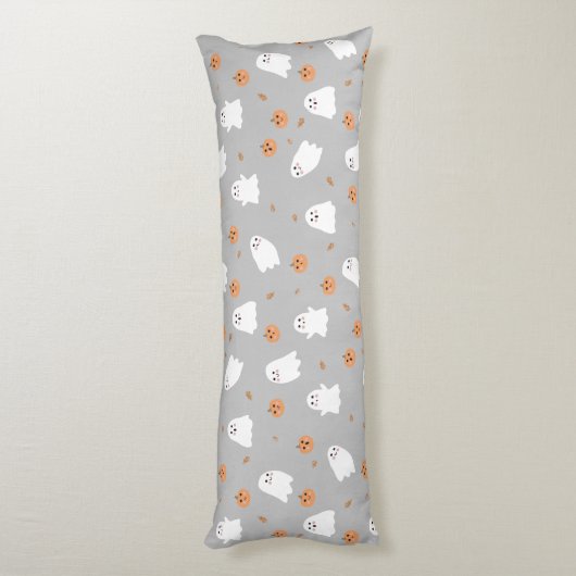 Schattigee Ghost & Pumpkin Grey Halloween Pattern Lichaamskussen (Achterkant (Verticaal))