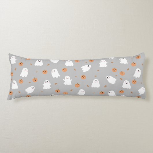 Schattigee Ghost & Pumpkin Grey Halloween Pattern Lichaamskussen (Voorkant)