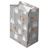Schattigee Ghost & Pumpkin Grey Halloween Pattern Medium Cadeauzakje (Voorkant Gekanteld)