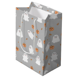 Schattigee Ghost & Pumpkin Grey Halloween Pattern Medium Cadeauzakje