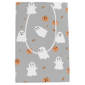 Schattigee Ghost & Pumpkin Grey Halloween Pattern Medium Cadeauzakje (Voorkant)